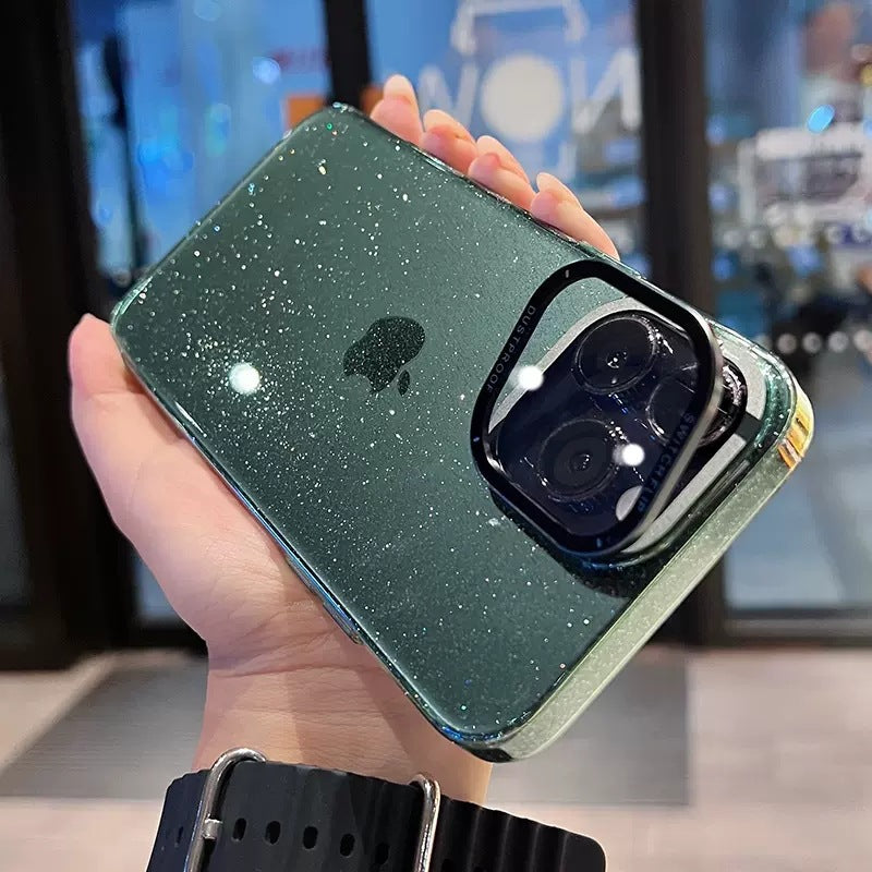 Til iPhone 12/12 Pro Glitter Hard PC-telefontaske med kamerabeskyttelsescover Kickstand Til iPhone 12/12 Pro Glitter Hard PC-telefontaske med kamerabeskyttelsescover Kickstand